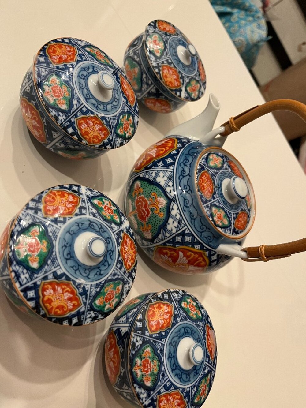 Vintage Japanese Arita Imari Hosen Porcelain Teapot Tea Set 9 Pc